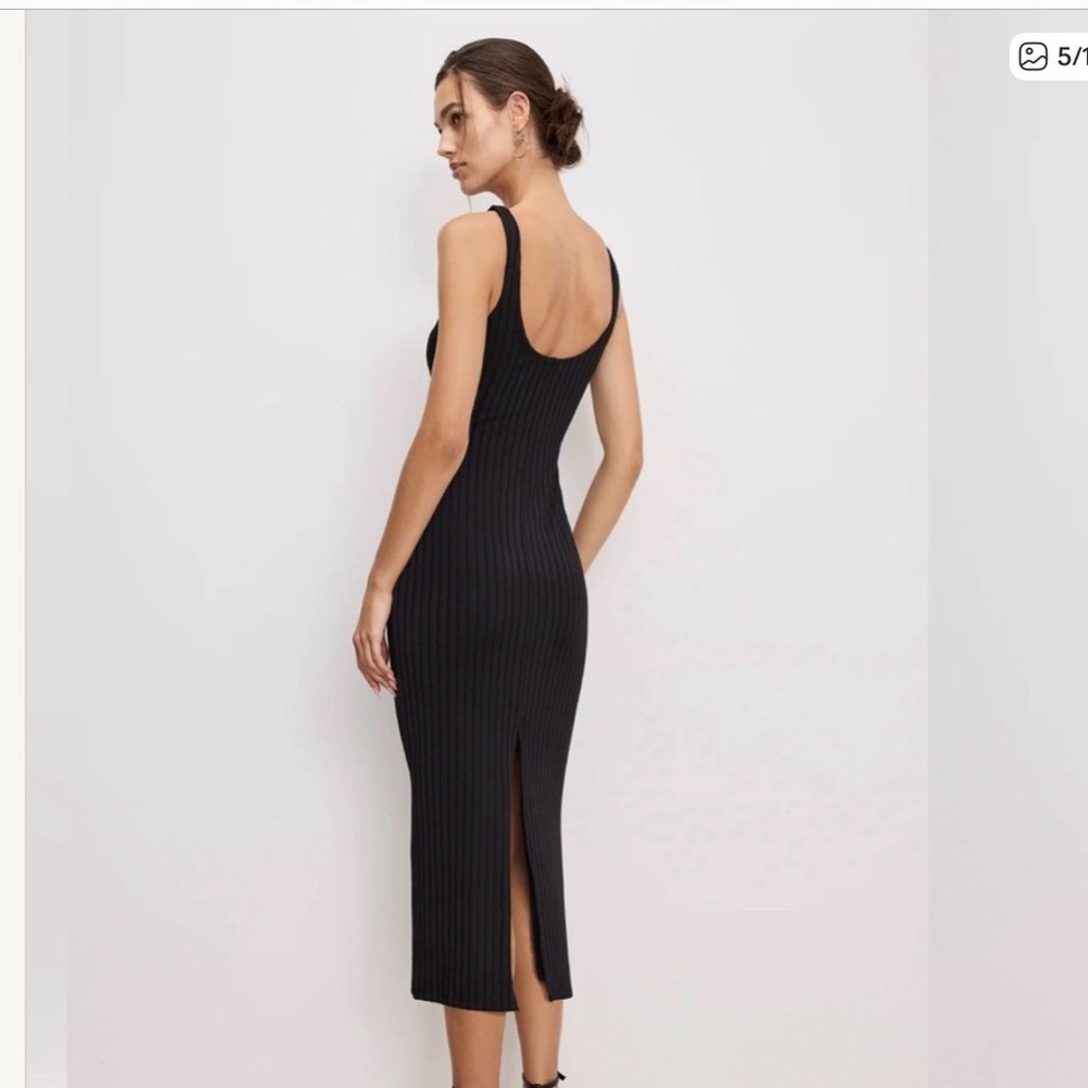 NWT Good American Black ribbed Midi Dress